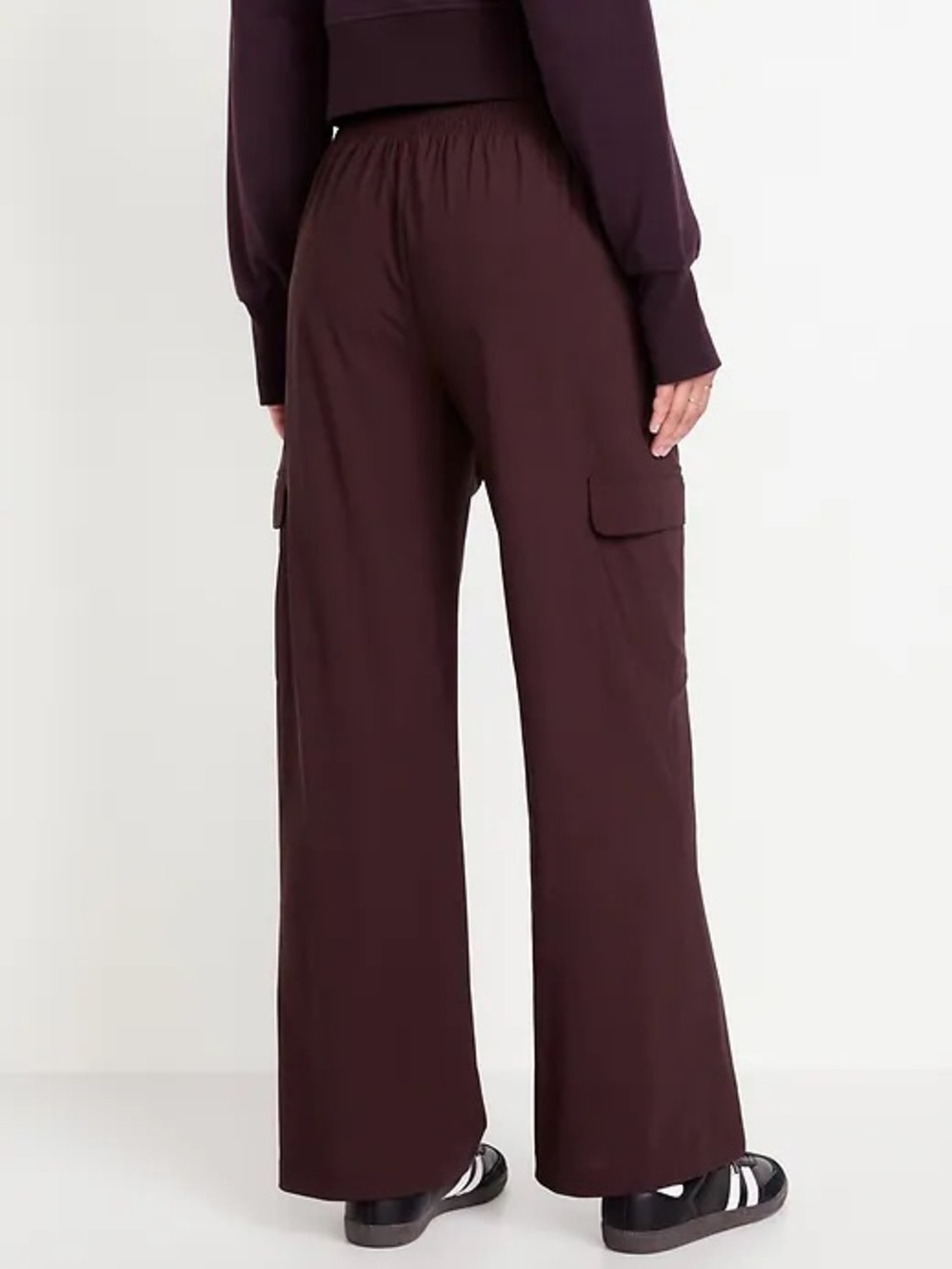 Old Navy SleekTech Dark Plum High Waist Wide Leg Cargo Pants Stretch Petite M